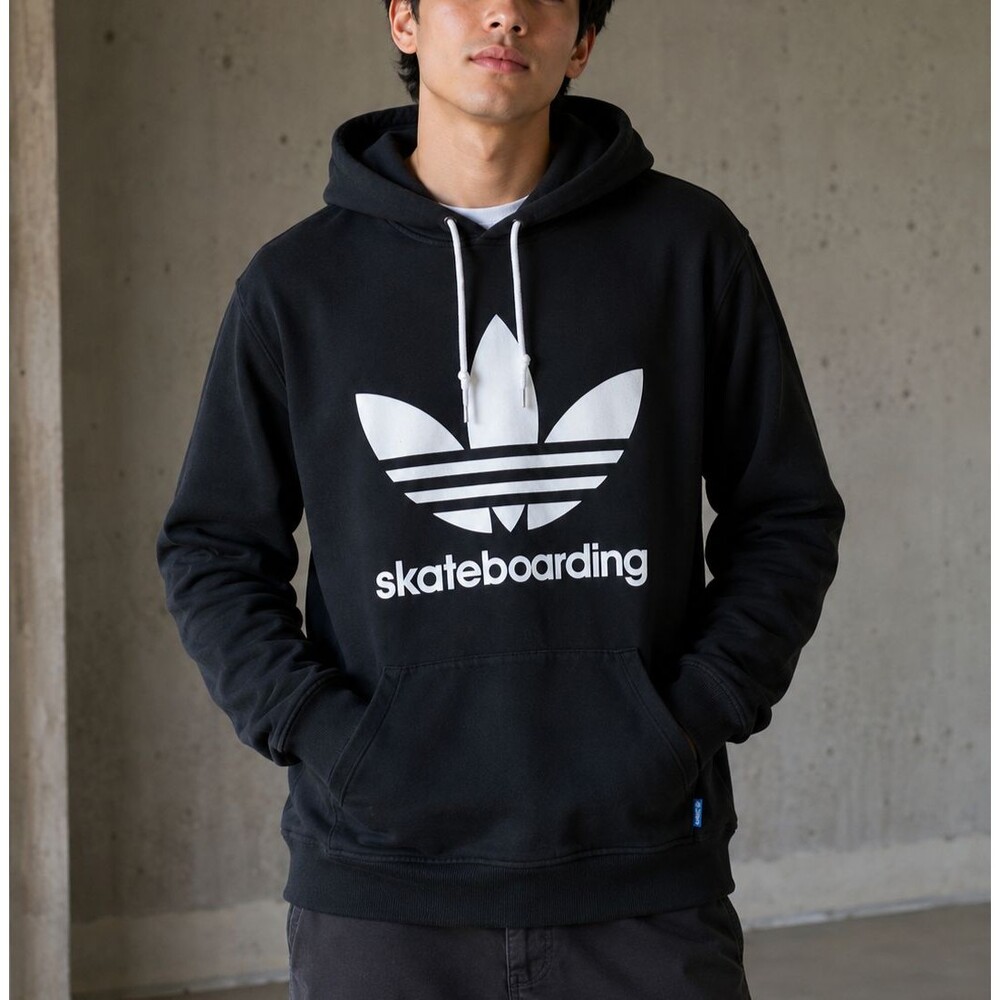 Adidas Skateboarding Trefoil Graphic Hoodie Black Climalite Cotton Blend Medium